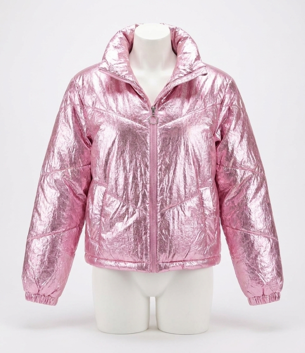 NEW TCEC angelika metallic puff jacket in pink
